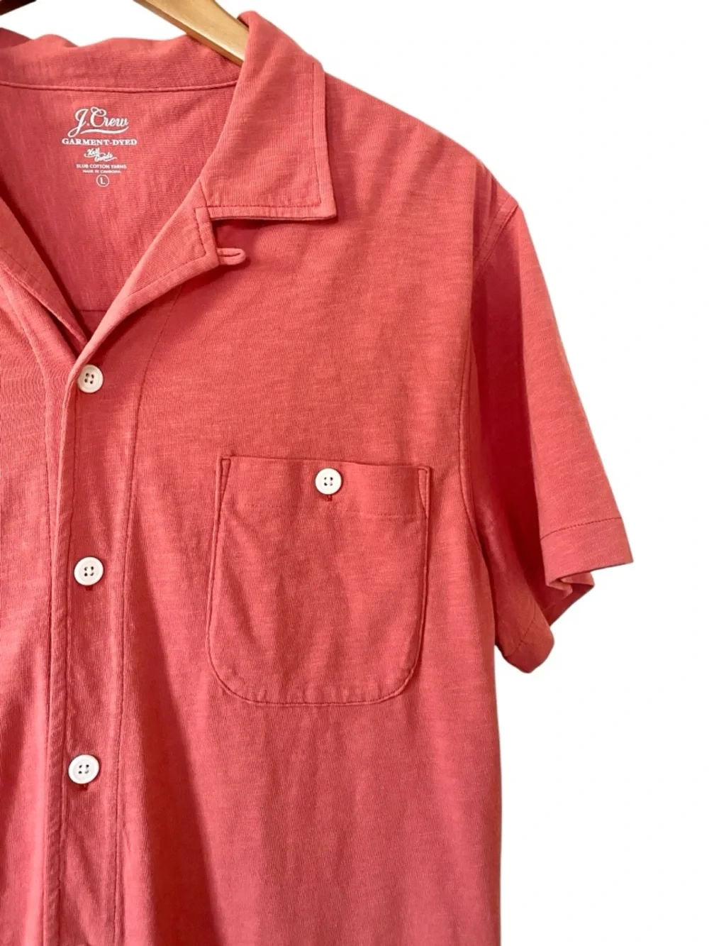 J. Crew Harbor Shirt 100% Cotton Garment Dyed Coral Salmon Camp Collar NWT L